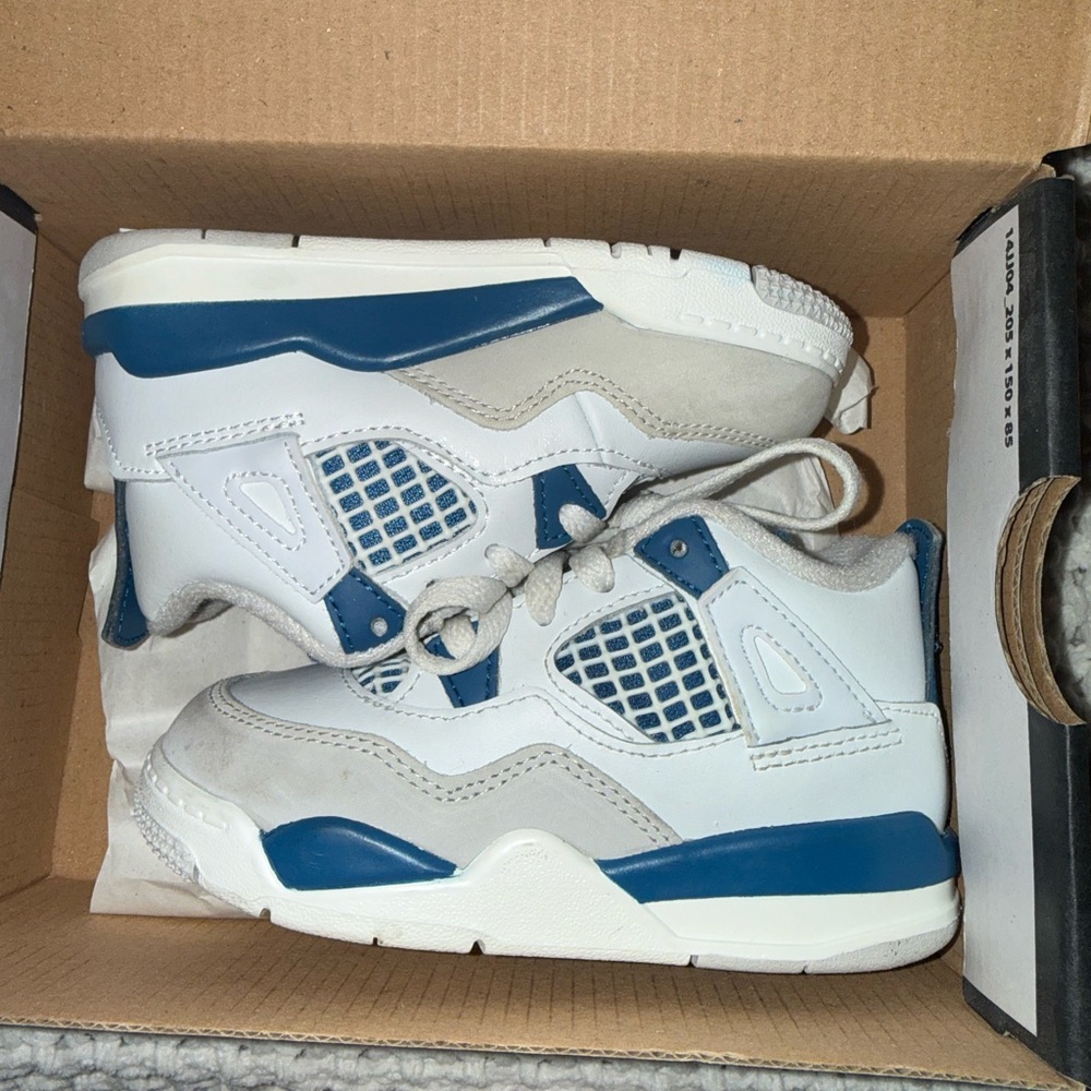 Jordan 4 Retro Off White and Military Blue